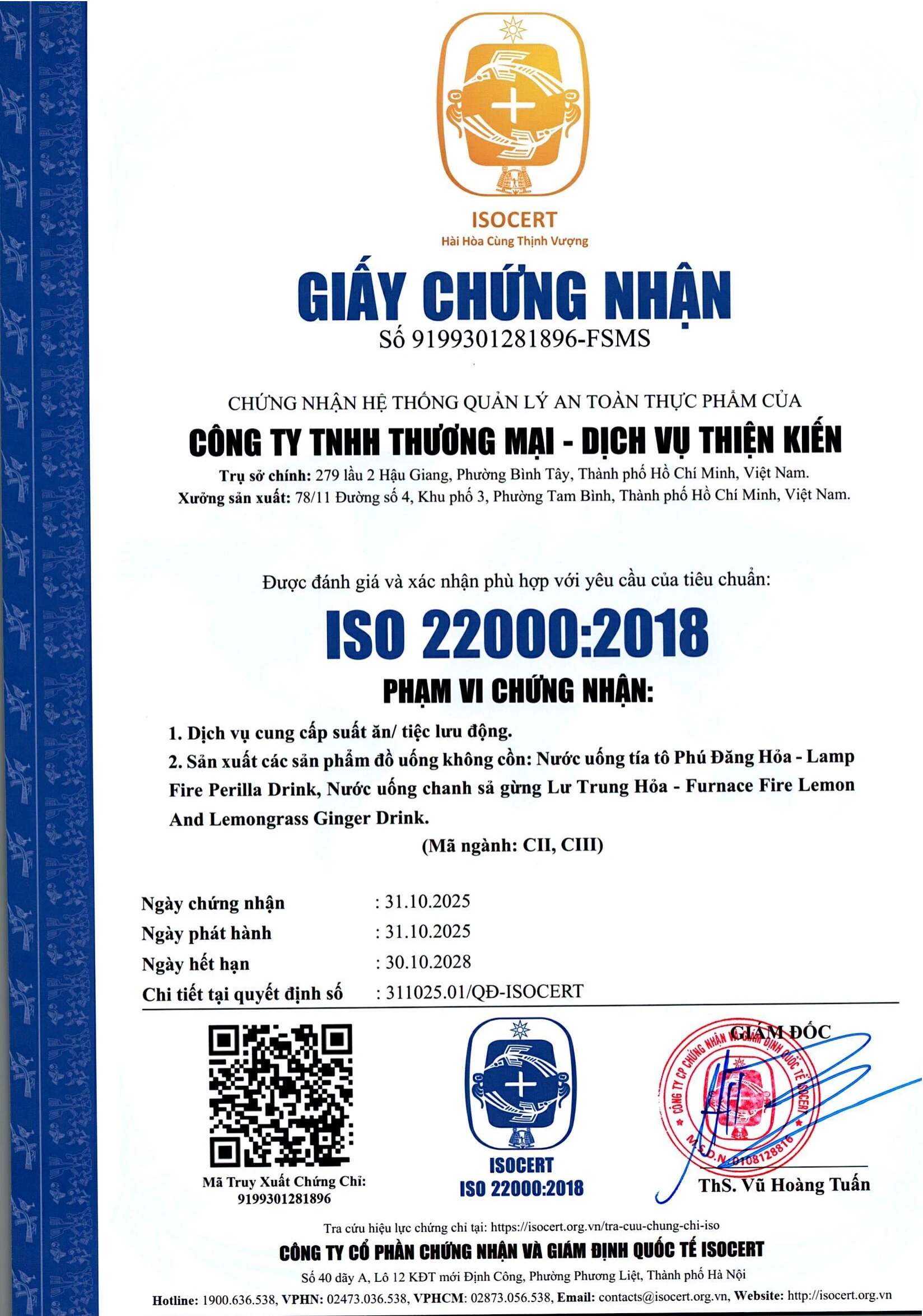 ISO 22000:2018 Certificate